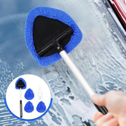 Car Window Cleaning Kit - 5-Piece - Car Window Cleaning Tool - Car Window Cleaning Tool - Car Window Cleaning Brush with Telescopic Handle - 1 Handle + 4 Blue Cloths + 1 50ml Spray Bottle.