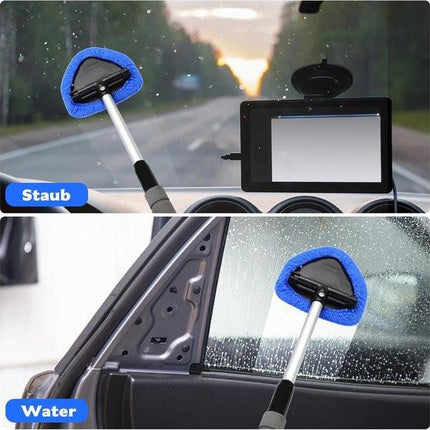 Car Window Cleaning Kit - 5-Piece - Car Window Cleaning Tool - Car Window Cleaning Tool - Car Window Cleaning Brush with Telescopic Handle - 1 Handle + 4 Blue Cloths + 1 50ml Spray Bottle.