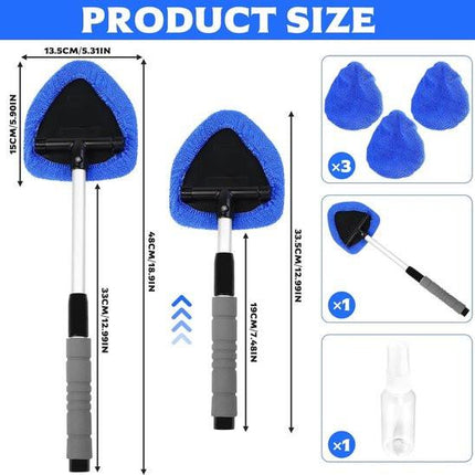 Car Window Cleaning Kit - 5-Piece - Car Window Cleaning Tool - Car Window Cleaning Tool - Car Window Cleaning Brush with Telescopic Handle - 1 Handle + 4 Blue Cloths + 1 50ml Spray Bottle.