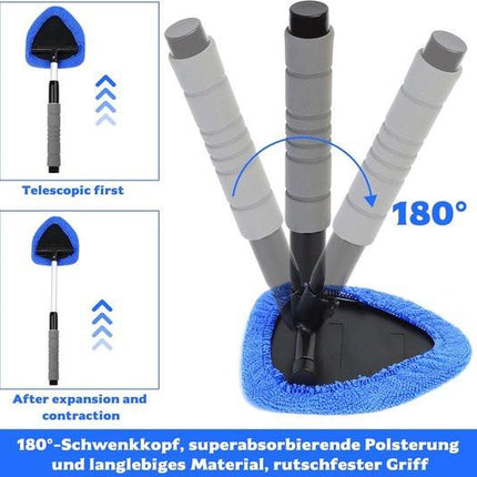 Car Window Cleaning Kit - 5-Piece - Car Window Cleaning Tool - Car Window Cleaning Tool - Car Window Cleaning Brush with Telescopic Handle - 1 Handle + 4 Blue Cloths + 1 50ml Spray Bottle.