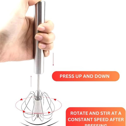 Egg Beater - Stainless Steel Egg Beater - Rotary Push Mixer (Semi-Automatic) - Kitchen Utensils - Egg Beater - Mini Mixer - Cookware.