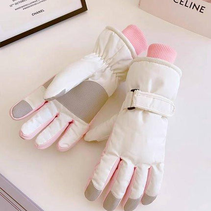 Gloves - Warm gloves - Women's gloves - Ski gloves - Winter outdoor cycling gloves - Touchscreen support - Waterproof - Non-slip - Fleece lined - Warm - Thickened - White.