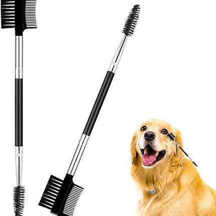 Pet Grooming Comb - 2-Piece Set - Tear Stain Removal Comb for Dogs - Double-Sided Eye Brush for Dogs - Pet Cleaning and Grooming Comb - Pet Eyelash Comb.