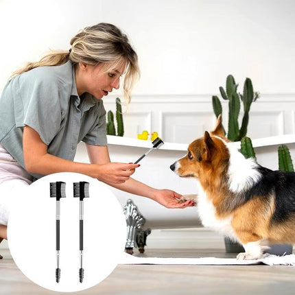 Pet Grooming Comb - 2-Piece Set - Tear Stain Removal Comb for Dogs - Double-Sided Eye Brush for Dogs - Pet Cleaning and Grooming Comb - Pet Eyelash Comb.