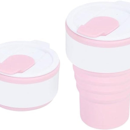 Collapsible Silicone Camping Cup – 385ml – Travel and Drinking Cup with Lid, Dishwasher Safe – Ideal for Camping, Hiking and Office (White).