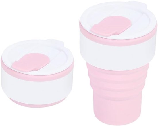 Collapsible Silicone Camping Cup – 385ml – Travel and Drinking Cup with Lid, Dishwasher Safe – Ideal for Camping, Hiking and Office (White).