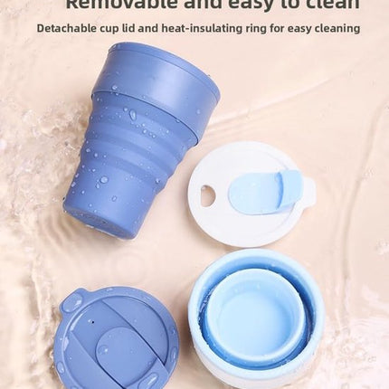 Collapsible Silicone Camping Cup – 385ml – Travel and Drinking Cup with Lid, Dishwasher Safe – Ideal for Camping, Hiking and Office (White).