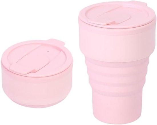 Collapsible Silicone Camping Mug – 385ml – Travel and Drinking Mug with Lid, Dishwasher Safe – Ideal for Camping, Hiking and Office (Pink).