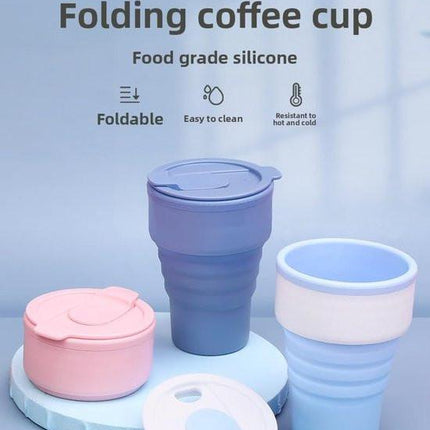 Collapsible Silicone Camping Mug – 385ml – Travel and Drinking Mug with Lid, Dishwasher Safe – Ideal for Camping, Hiking and Office (Pink).
