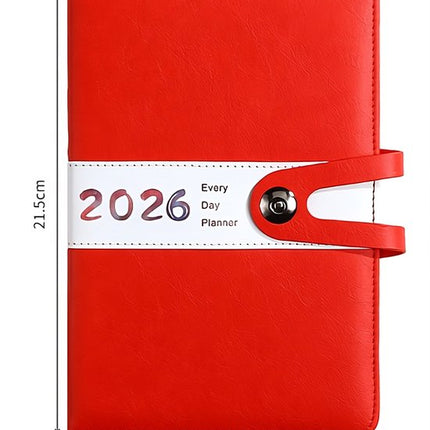 Agenda 2026 Adults - Planner - Journal - Organizer - Business - Texture - PU Material - A5 Format - Red.
