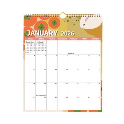 Calendar 2026 - Hangable 12 Months - Calendar - With wire-o-binding - Yearly calendar - Monthly planner - Wall calendar - 37 x 30cm - Nutrition patterns.