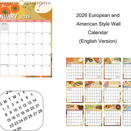 Calendar 2026 - Hangable 12 Months - Calendar - With wire-o-binding - Yearly calendar - Monthly planner - Wall calendar - 37 x 30cm - Nutrition patterns.