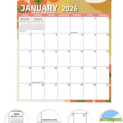 Calendar 2026 - Hangable 12 Months - Calendar - With wire-o-binding - Yearly calendar - Monthly planner - Wall calendar - 37 x 30cm - Nutrition patterns.