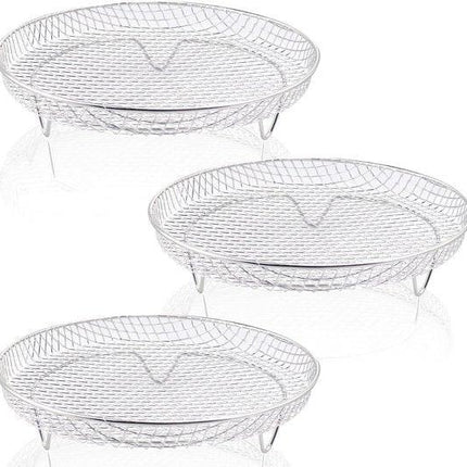 Multi-layer air fryer rack (3 round layers) - Air fryer baking pan - Air fryer grid - 304 stainless steel - Safe to use in air fryers, steam ovens, regular ovens and dishwashers - 20.3 cm - Silver.