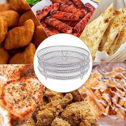 Multi-layer air fryer rack (3 round layers) - Air fryer baking pan - Air fryer grid - 304 stainless steel - Safe to use in air fryers, steam ovens, regular ovens and dishwashers - 20.3 cm - Silver.