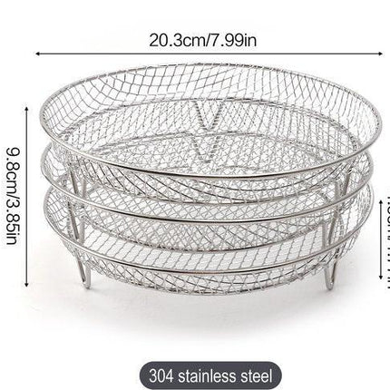 Multi-layer air fryer rack (3 round layers) - Air fryer baking pan - Air fryer grid - 304 stainless steel - Safe to use in air fryers, steam ovens, regular ovens and dishwashers - 20.3 cm - Silver.