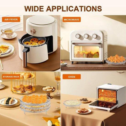 Multi-layer air fryer rack (3 round layers) - Air fryer baking pan - Air fryer grid - 304 stainless steel - Safe to use in air fryers, steam ovens, regular ovens and dishwashers - 20.3 cm - Silver.