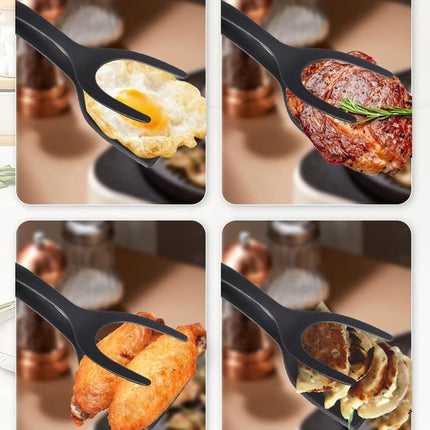 Set of 2 Food Tongs - 2-in-1 Flipper/Deep Fryer - Egg Flipper - Spatula with Clip - Egg Flipper, Kitchen Tools for Home - Black.