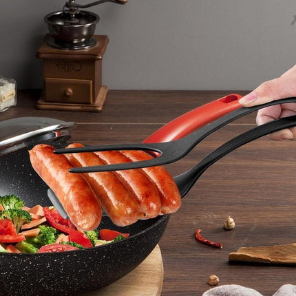 Set of 2 Food Tongs - 2-in-1 Flipper/Deep Fryer - Egg Flipper - Spatula with Clip - Egg Flipper, Kitchen Tools for Home - Black.