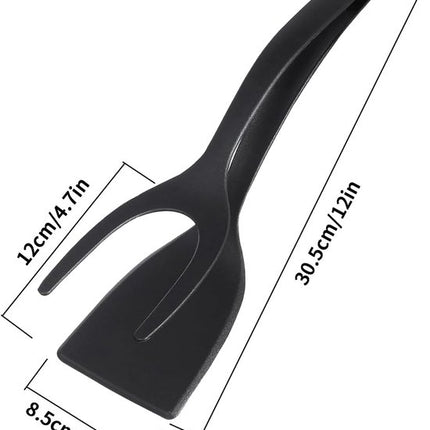 Set of 2 Food Tongs - 2-in-1 Flipper/Deep Fryer - Egg Flipper - Spatula with Clip - Egg Flipper, Kitchen Tools for Home - Black.
