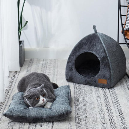 Tents Pet Bed - With Removable & Washable Cushion - Warm & Soft Fleece Fabric - For Cats & Small Dogs.