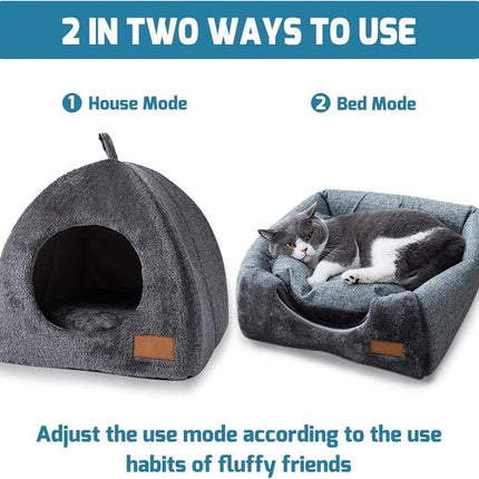 Tents Pet Bed - With Removable & Washable Cushion - Warm & Soft Fleece Fabric - For Cats & Small Dogs.