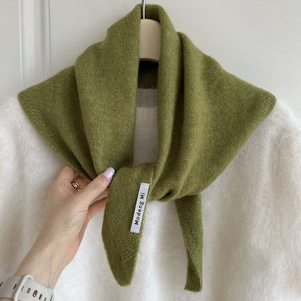 Triangular Knitted Scarf - Soft Acrylic Fabric - As a Scarf, Shawl or Blanket - In Solid Colors - Green.