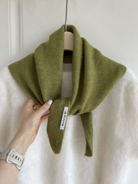 Triangular Knitted Scarf - Soft Acrylic Fabric - As a Scarf, Shawl or Blanket - In Solid Colors - Green.