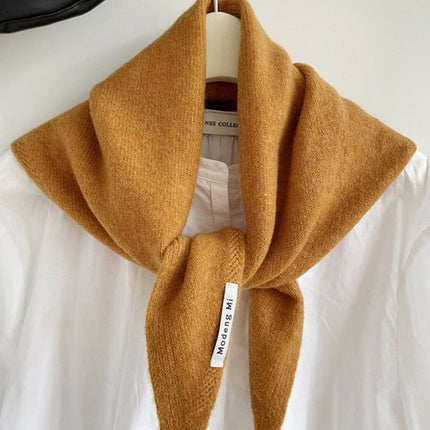 Triangular Knitted Scarf - Soft Acrylic Fabric - As a Scarf, Shawl or Blanket - In Solid Colors - Orange.