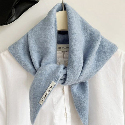 Triangular Knitted Scarf - Soft Acrylic Fabric - As a Scarf, Shawl or Blanket - In Solid Colors - Blue.