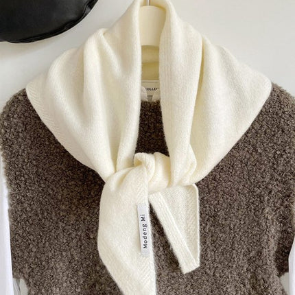 Triangular Knitted Scarf - Soft Acrylic Fabric - As a Scarf, Shawl or Blanket - In Solid Colors - White.