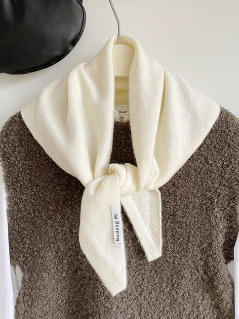 Triangular Knitted Scarf - Soft Acrylic Fabric - As a Scarf, Shawl or Blanket - In Solid Colors - White.