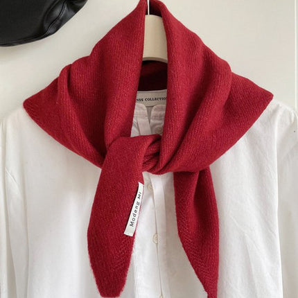 Triangular Knitted Scarf - Soft Acrylic Fabric - As a Scarf, Shawl or Blanket - In Solid Colors - Red.
