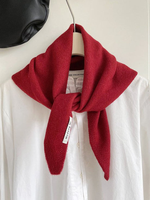 Triangular Knitted Scarf - Soft Acrylic Fabric - As a Scarf, Shawl or Blanket - In Solid Colors - Red.