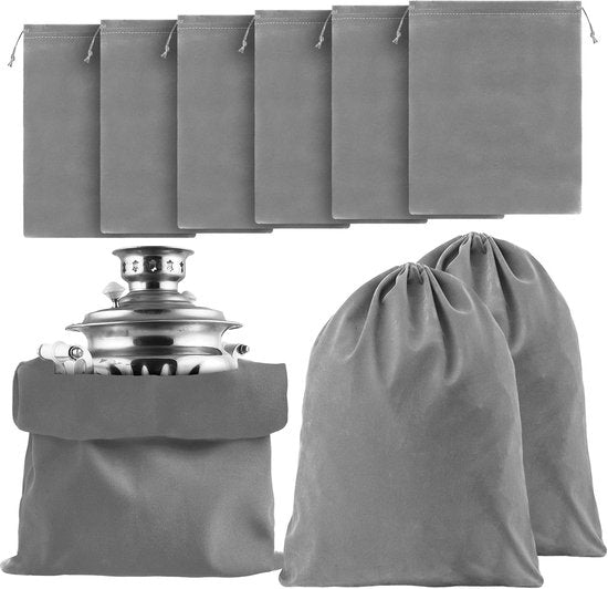 6 Silver Storage Bags – Fabric Protective Bags for Jewelry, Silverware, and Cutlery – Reusable (Dark Gray, 40 x 50 cm).