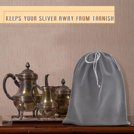 6 Silver Storage Bags – Fabric Protective Bags for Jewelry, Silverware, and Cutlery – Reusable (Dark Gray, 40 x 50 cm).