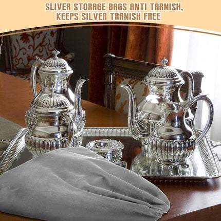 6 Silver Storage Bags – Fabric Protective Bags for Jewelry, Silverware, and Cutlery – Reusable (Dark Gray, 40 x 50 cm).