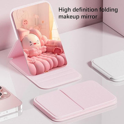 Frameless High Definition Makeup Mirror - Foldable Travel Mirror - Portable Makeup Mirror with Soft PU Leather Cover - Suitable for Bedroom, Bathroom & Travel（Pink）.