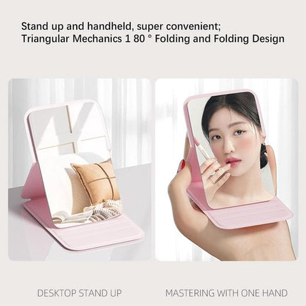 Frameless High Definition Makeup Mirror - Foldable Travel Mirror - Portable Makeup Mirror with Soft PU Leather Cover - Suitable for Bedroom, Bathroom & Travel（Pink）.