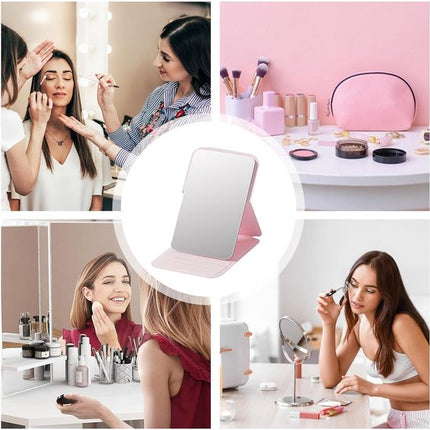 Frameless High Definition Makeup Mirror - Foldable Travel Mirror - Portable Makeup Mirror with Soft PU Leather Cover - Suitable for Bedroom, Bathroom & Travel（Pink）.