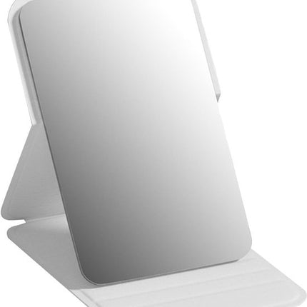 Frameless High Definition Makeup Mirror - Foldable Travel Mirror - Portable Makeup Mirror with Soft PU Leather Cover - Suitable for Bedroom, Bathroom & Travel（White）.