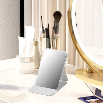 Frameless High Definition Makeup Mirror - Foldable Travel Mirror - Portable Makeup Mirror with Soft PU Leather Cover - Suitable for Bedroom, Bathroom & Travel（White）.