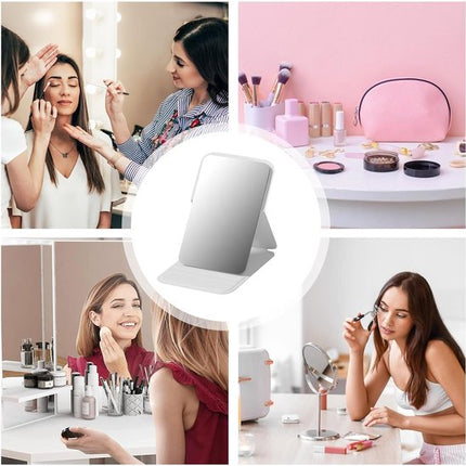 Frameless High Definition Makeup Mirror - Foldable Travel Mirror - Portable Makeup Mirror with Soft PU Leather Cover - Suitable for Bedroom, Bathroom & Travel（White）.