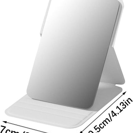 Frameless High Definition Makeup Mirror - Foldable Travel Mirror - Portable Makeup Mirror with Soft PU Leather Cover - Suitable for Bedroom, Bathroom & Travel（White）.