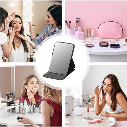 High Definition Frameless Makeup Mirror - Foldable Travel Mirror - Portable Makeup Mirror with Soft PU Leather Cover - Suitable for Bedroom, Bathroom & Travel（Black）.