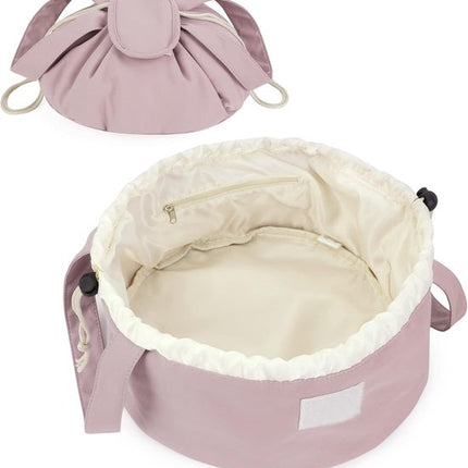 Foldable Drawstring Makeup Bag - Multifunctional Portable Travel Storage Bag for Cosmetics, Toiletry Bags & Accessories, Compact Durable Fabric Bag for Living Room, Shower Table & Travel（Pink）.