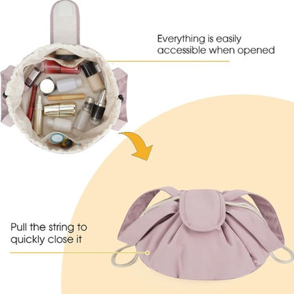 Foldable Drawstring Makeup Bag - Multifunctional Portable Travel Storage Bag for Cosmetics, Toiletry Bags & Accessories, Compact Durable Fabric Bag for Living Room, Shower Table & Travel（Pink）.