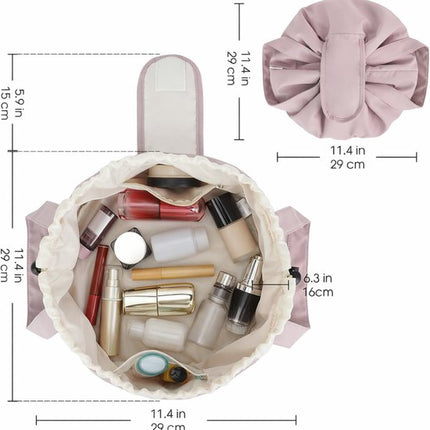 Foldable Drawstring Makeup Bag - Multifunctional Portable Travel Storage Bag for Cosmetics, Toiletry Bags & Accessories, Compact Durable Fabric Bag for Living Room, Shower Table & Travel（Pink）.