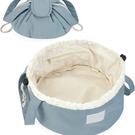 Foldable Drawstring Makeup Bag - Multifunctional Portable Travel Storage Bag for Cosmetics, Toiletry Bags & Accessories, Compact Durable Fabric Bag for Living Room, Shower Table & Travel（Blue）.