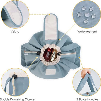 Foldable Drawstring Makeup Bag - Multifunctional Portable Travel Storage Bag for Cosmetics, Toiletry Bags & Accessories, Compact Durable Fabric Bag for Living Room, Shower Table & Travel（Blue）.